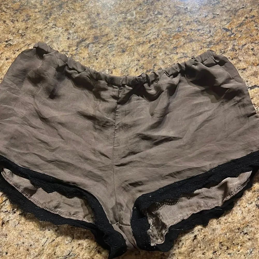 Show me Your MuMu Pajama Bottoms - Cute Brown Black Lace Trim Shorts